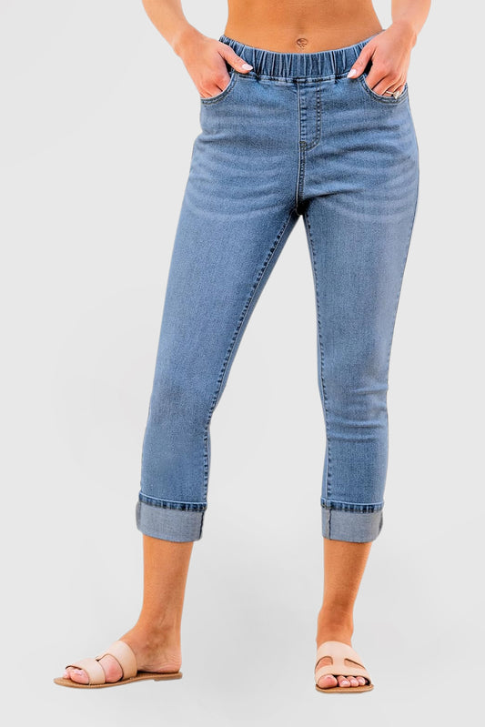 High-Waisted Stretch Denim Skinny Capri Jeans for Women