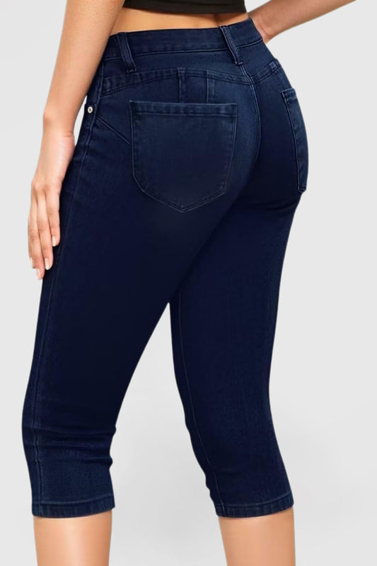 Women's Butt Lift Stretch Denim Capri Shorts