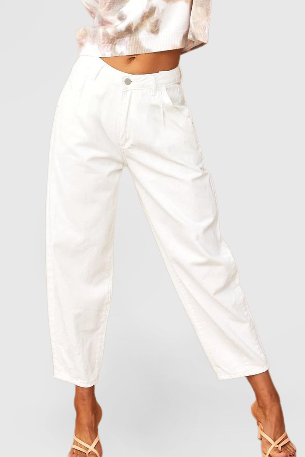 Women's High-Waisted Boyfriend Baggy Cropped Denim Jeans