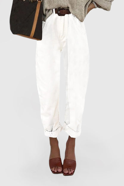 Women's High-Waisted Boyfriend Baggy Cropped Denim Jeans