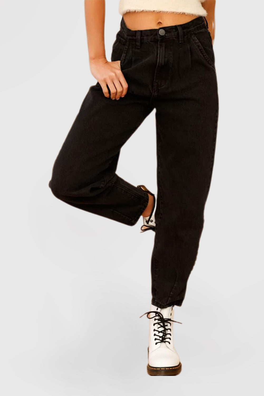 Women's High-Waisted Loose Boyfriend Cropped Baggy Denim Pants
