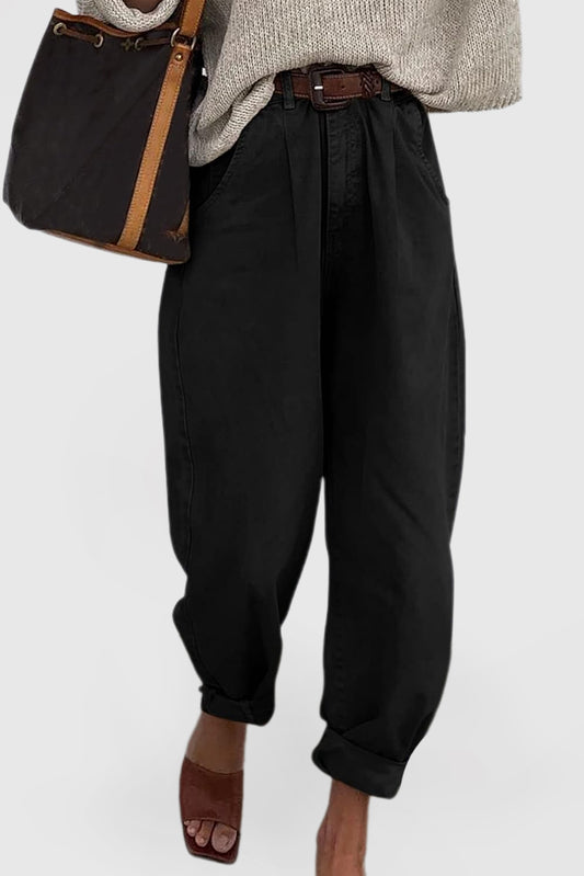 Women's High-Waisted Loose Boyfriend Cropped Baggy Denim Pants