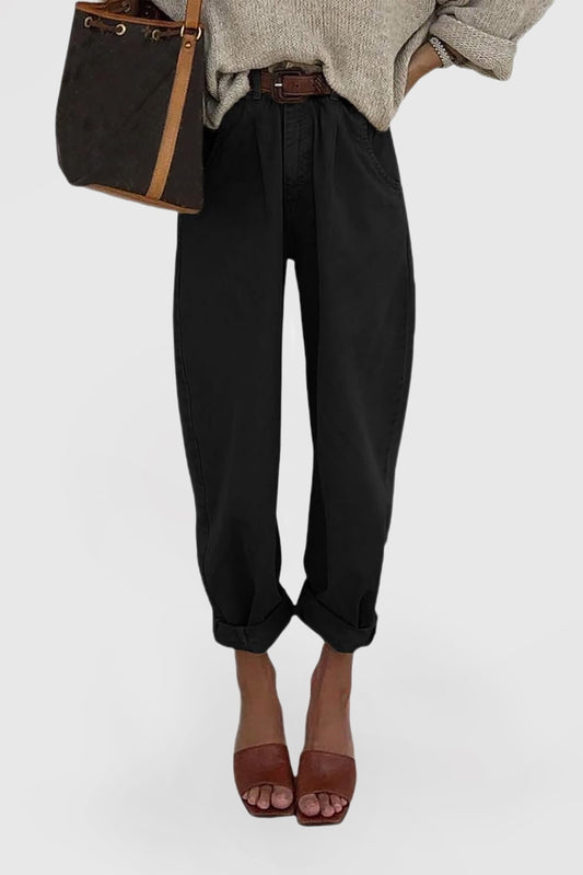 Women's High-Waisted Loose Boyfriend Cropped Baggy Denim Pants