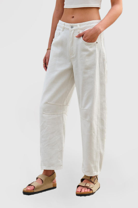Women's Mid-Rise Wide Leg Barrel Jeans - Cropped Y2K Baggy Boyfriend Denim