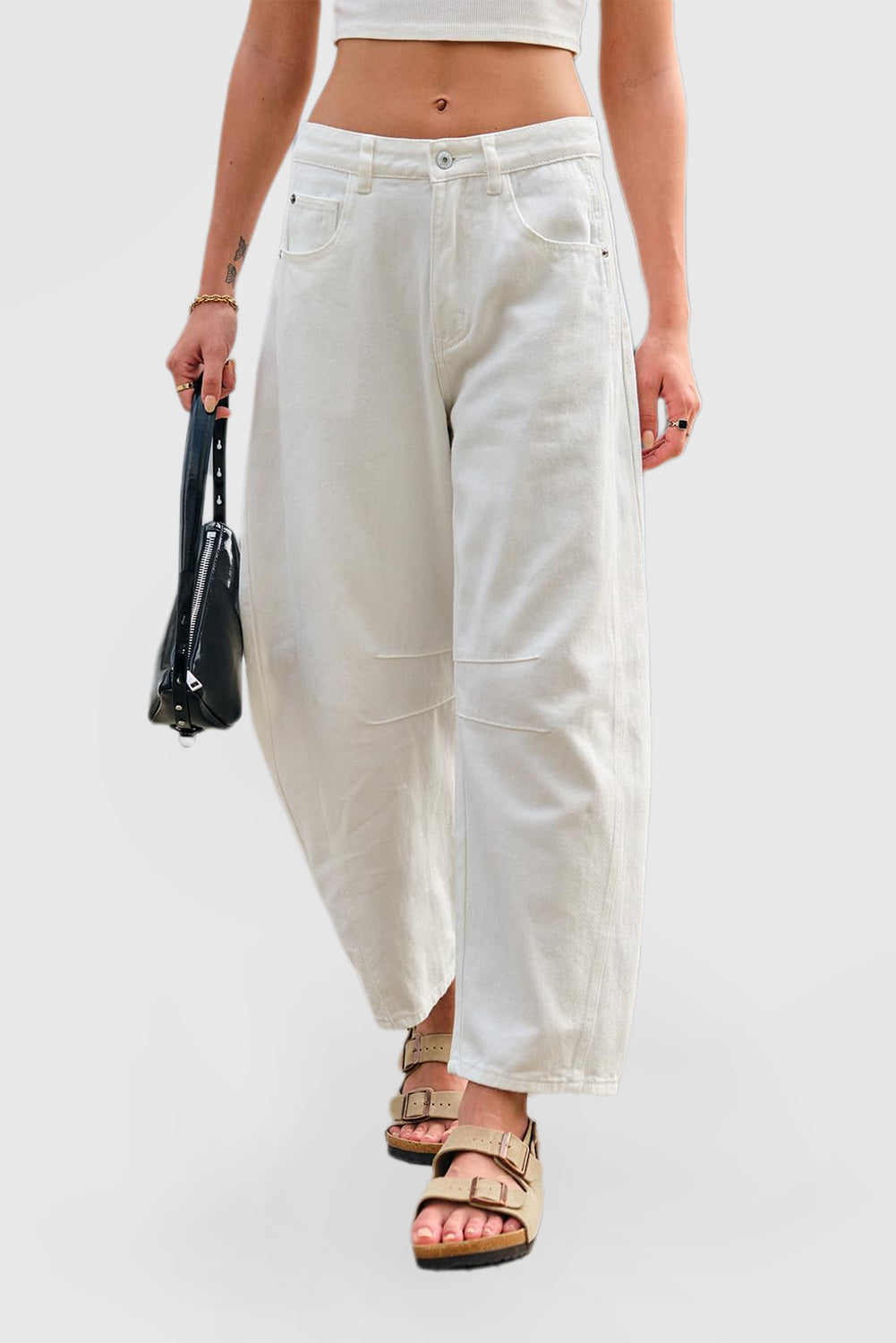 Women's Mid-Rise Wide Leg Barrel Jeans - Cropped Y2K Baggy Boyfriend Denim