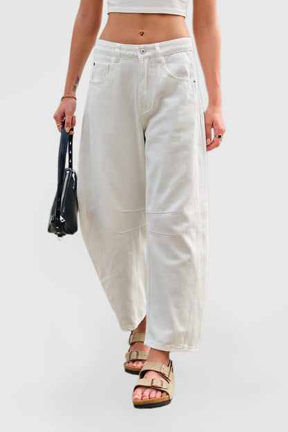Women's Mid-Rise Wide Leg Barrel Jeans - Cropped Y2K Baggy Boyfriend Denim