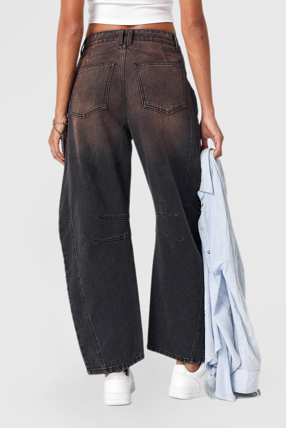 Women's Mid-Rise Wide Leg Barrel Jeans - Cropped Y2K Baggy Boyfriend Denim