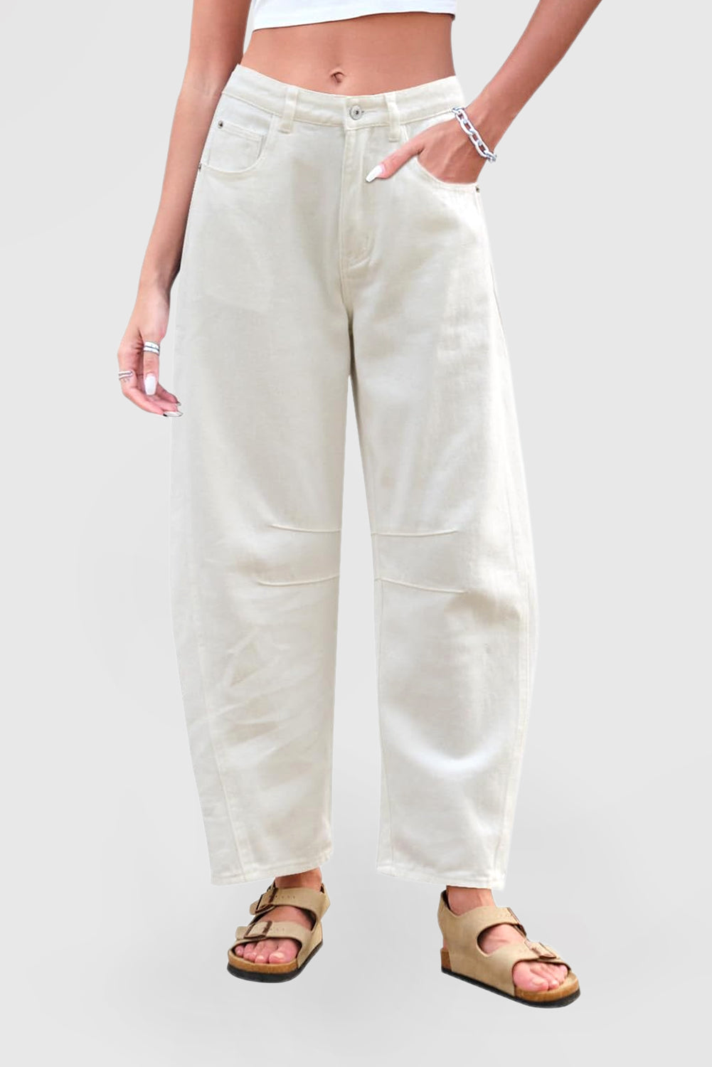Women's Mid-Rise Wide Leg Barrel Jeans - Cropped Y2K Baggy Boyfriend Denim