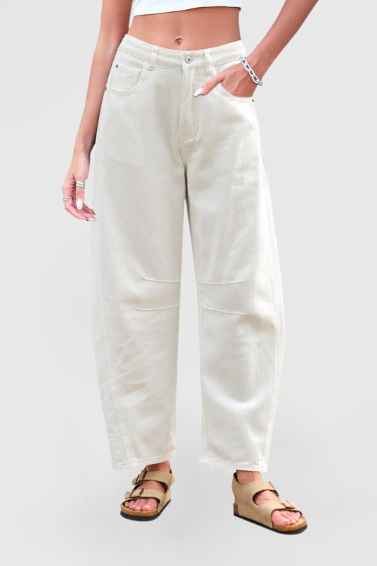 Women's Mid-Rise Wide Leg Barrel Jeans - Cropped Y2K Baggy Boyfriend Denim