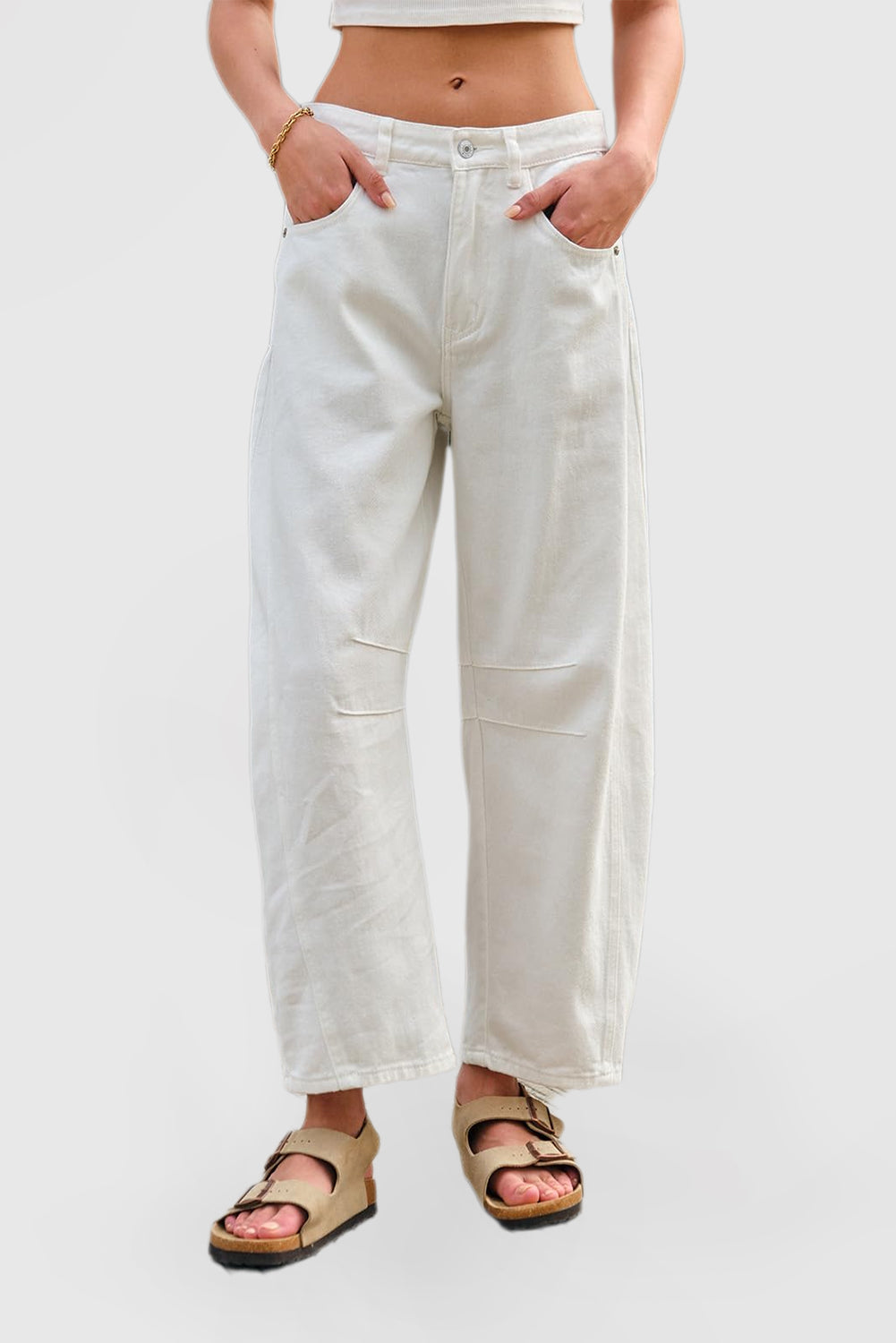 Women's Mid-Rise Wide Leg Barrel Jeans - Cropped Y2K Baggy Boyfriend Denim