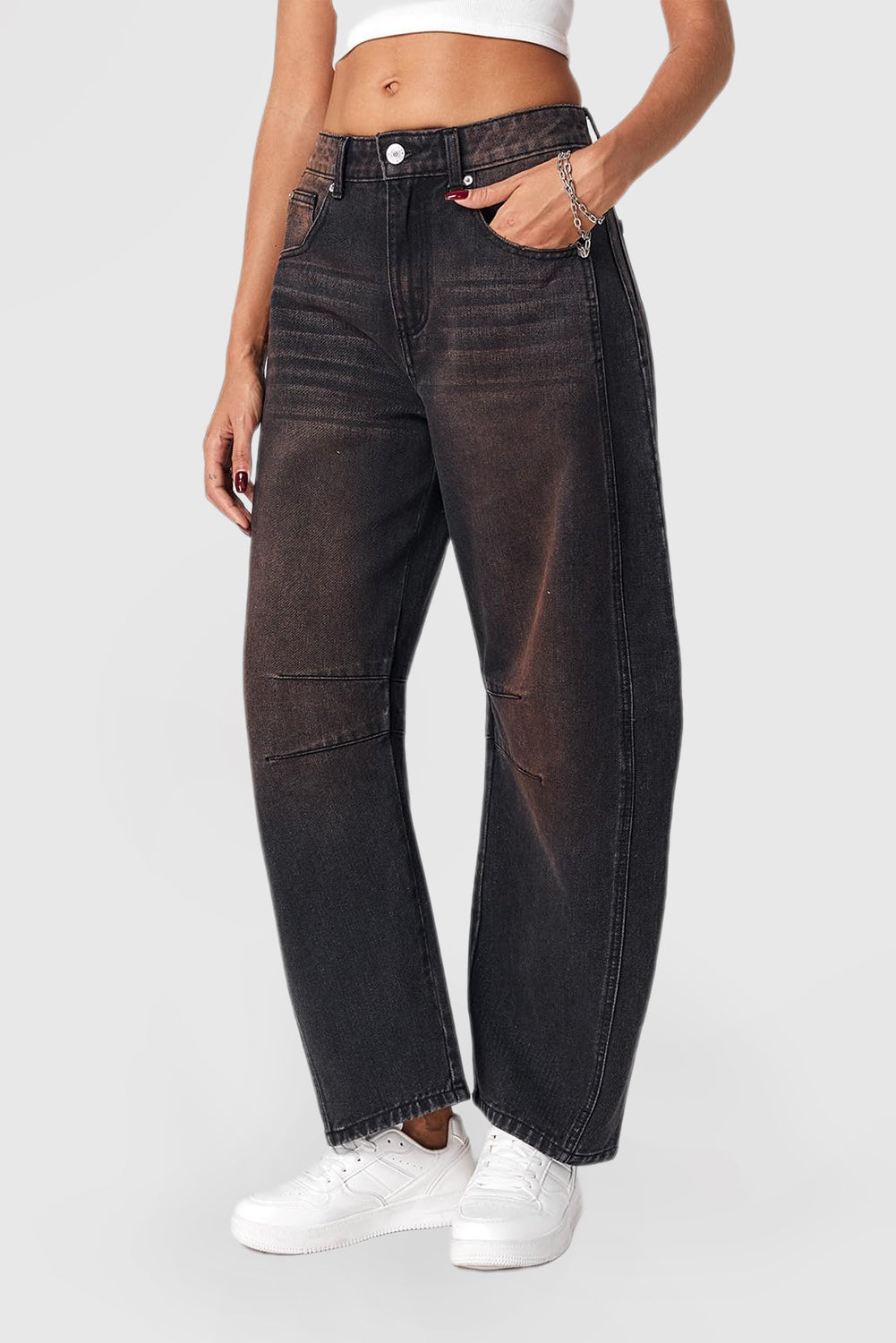 Women's Mid-Rise Wide Leg Barrel Jeans - Cropped Y2K Baggy Boyfriend Denim