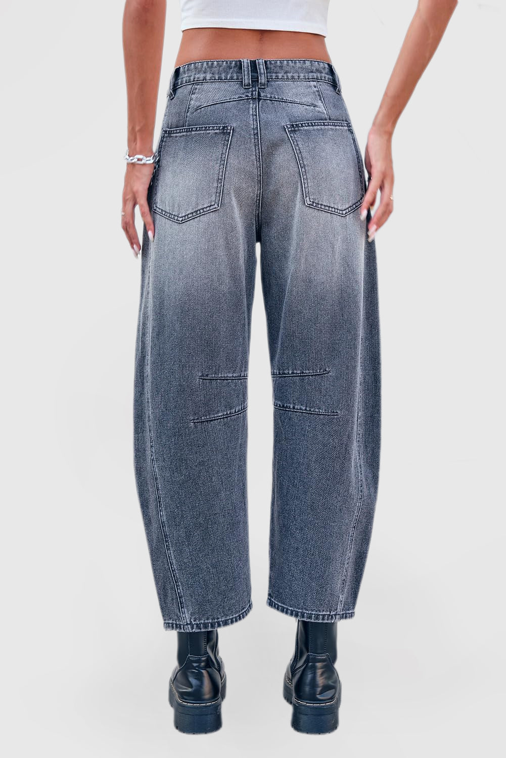 Women's Mid-Rise Wide Leg Barrel Jeans - Cropped Y2K Baggy Boyfriend Denim