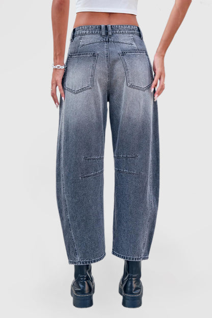 Women's Mid-Rise Wide Leg Barrel Jeans - Cropped Y2K Baggy Boyfriend Denim