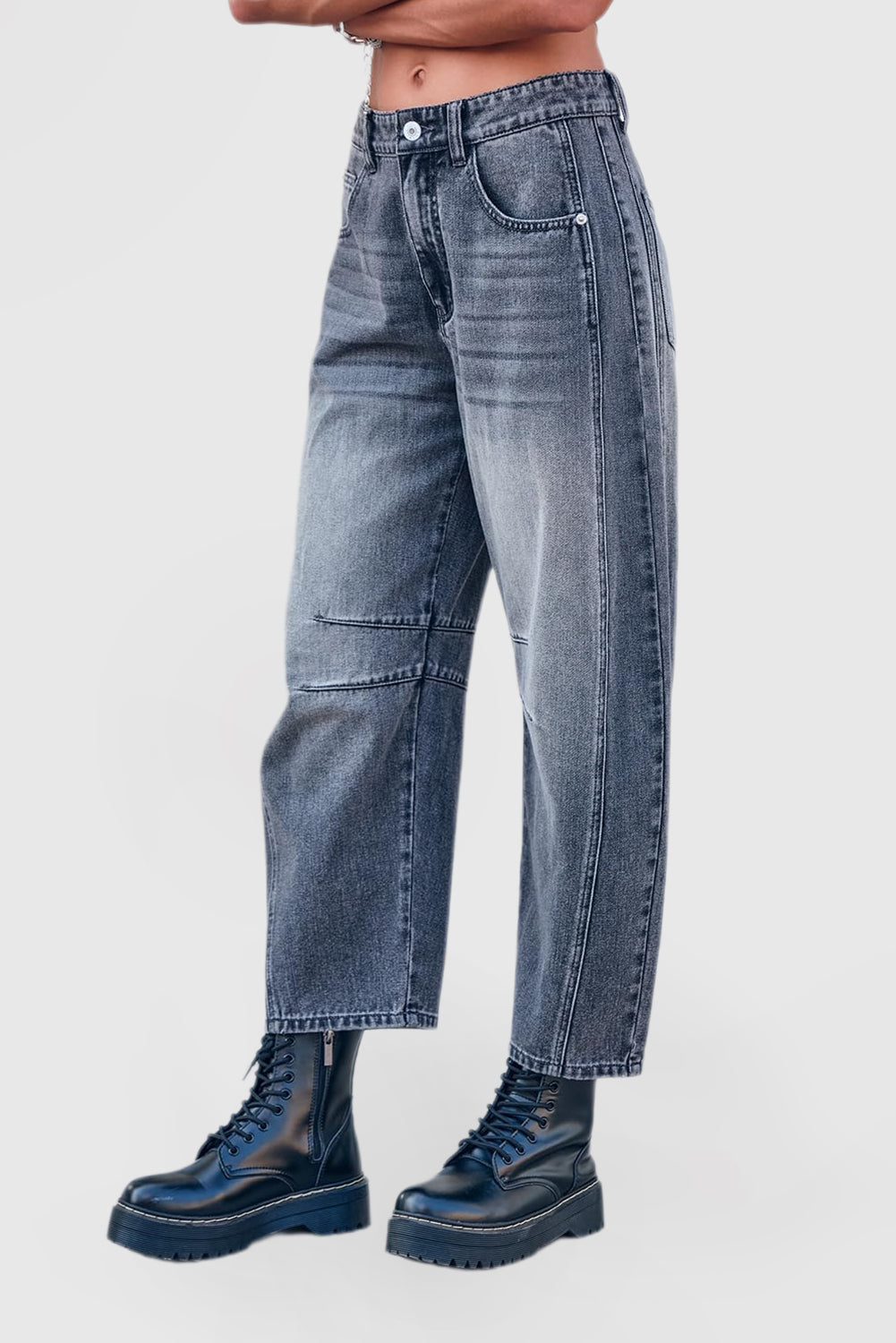 Women's Mid-Rise Wide Leg Barrel Jeans - Cropped Y2K Baggy Boyfriend Denim