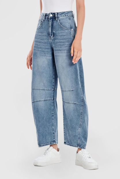 Women's Vintage Mid-Rise Baggy Boyfriend Wide-Leg Barrel Ankle Jeans