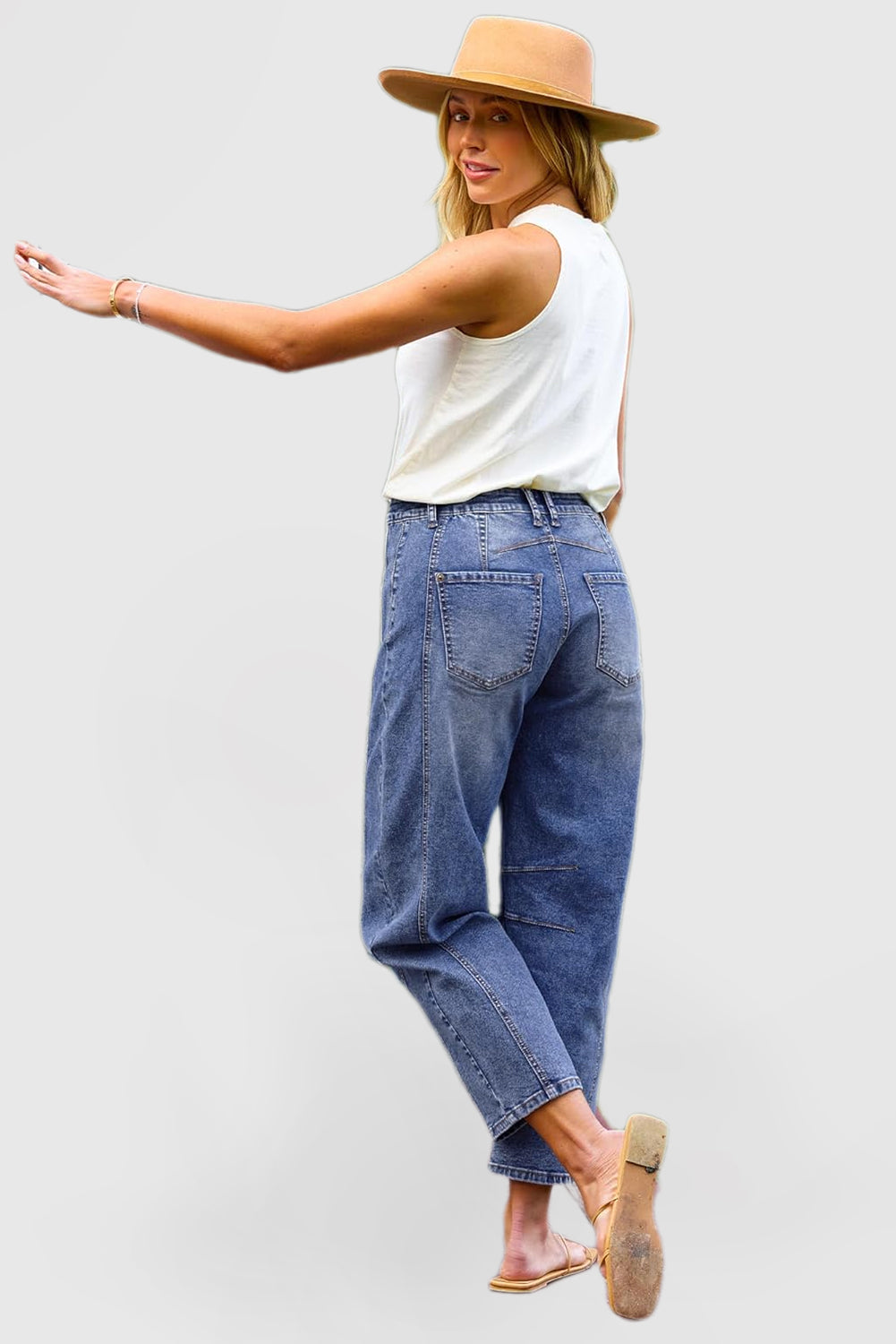 Women's High-Waisted Barrel Jeans - Wide-Leg Baggy Cropped Stretch Denim Trousers