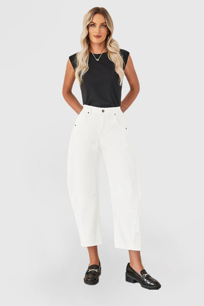Women's High-Waisted Barrel Jeans - Wide-Leg Baggy Cropped Stretch Denim Trousers
