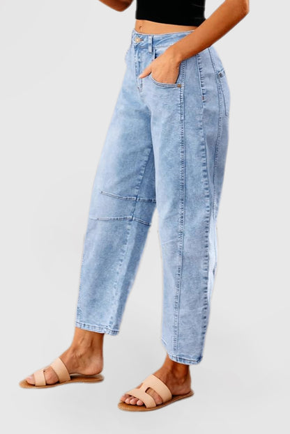 Women's High-Waisted Barrel Jeans - Wide-Leg Baggy Cropped Stretch Denim Trousers