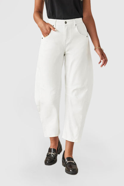 Women's High-Waisted Barrel Jeans - Wide-Leg Baggy Cropped Stretch Denim Trousers