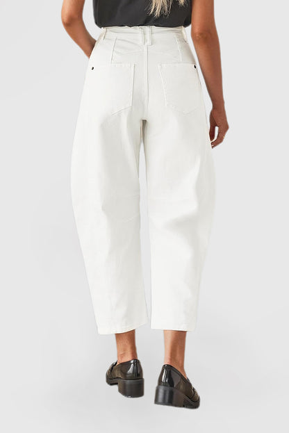 Women's High-Waisted Barrel Jeans - Wide-Leg Baggy Cropped Stretch Denim Trousers