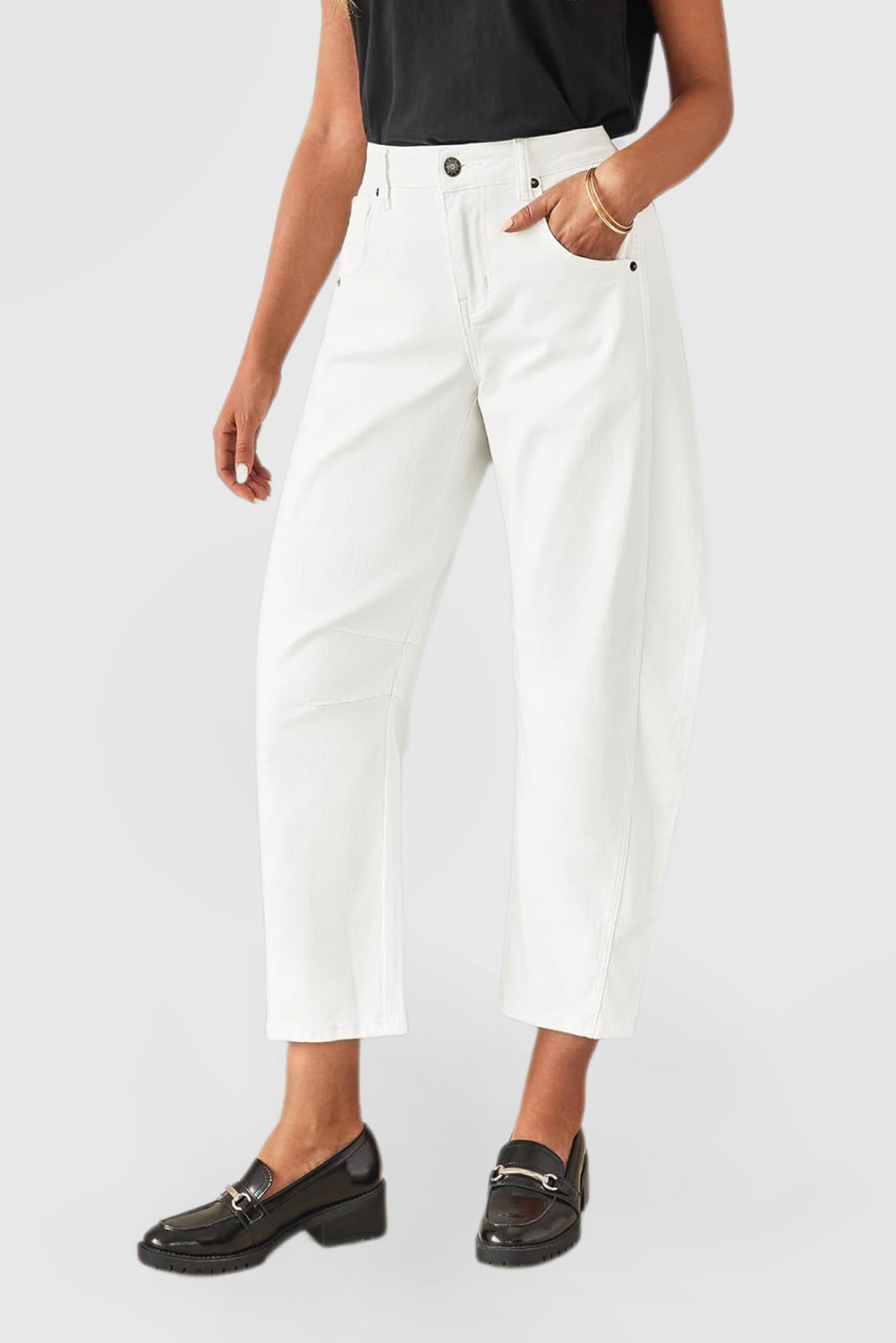 Women's High-Waisted Barrel Jeans - Wide-Leg Baggy Cropped Stretch Denim Trousers