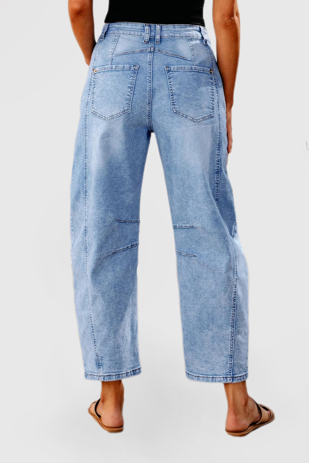 Women's High-Waisted Barrel Jeans - Wide-Leg Baggy Cropped Stretch Denim Trousers