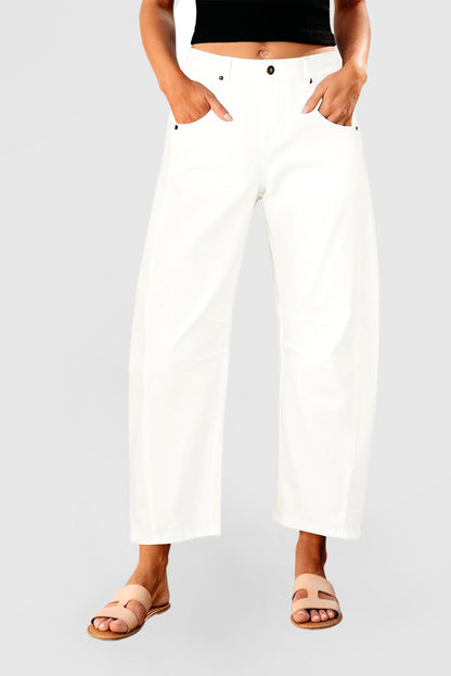 Women's High-Waisted Barrel Jeans - Wide-Leg Baggy Cropped Stretch Denim Trousers
