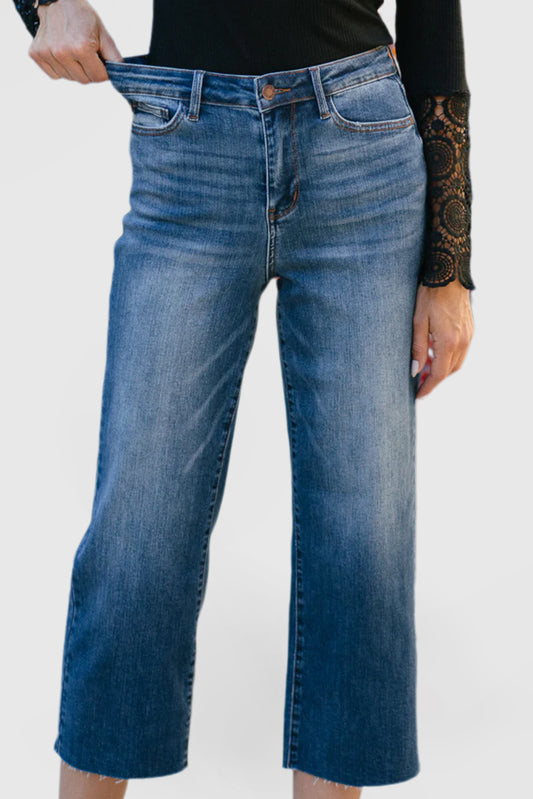 High Rise Classic Cropped Wide Leg Jeans with Back Pockets